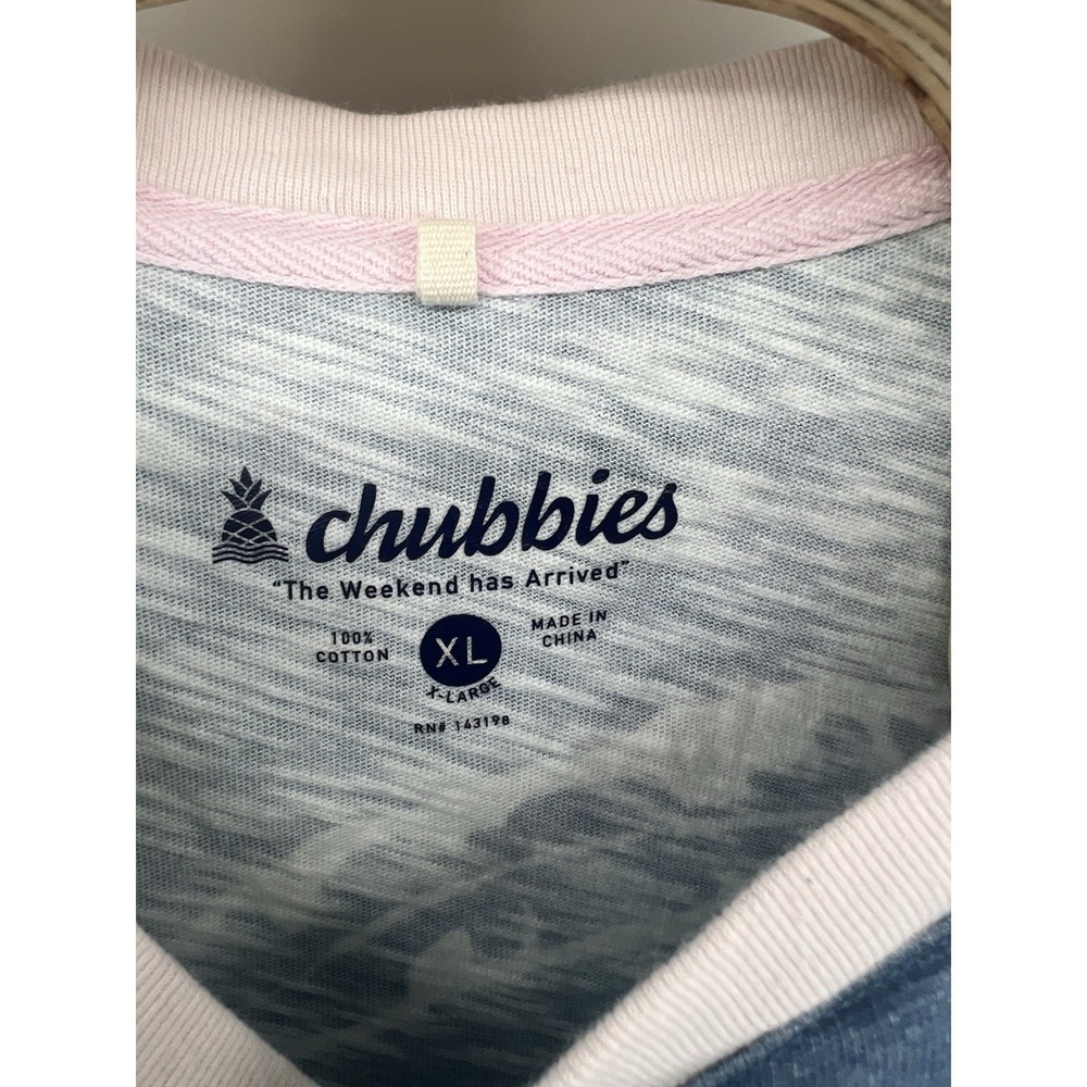 Chubbies Mens XL Henley T Shirt Mid Blue White Floral Beach Preppy - Picture 3 of 4